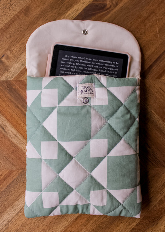 Quilted E-Reader Sleeve - Green Mosaic