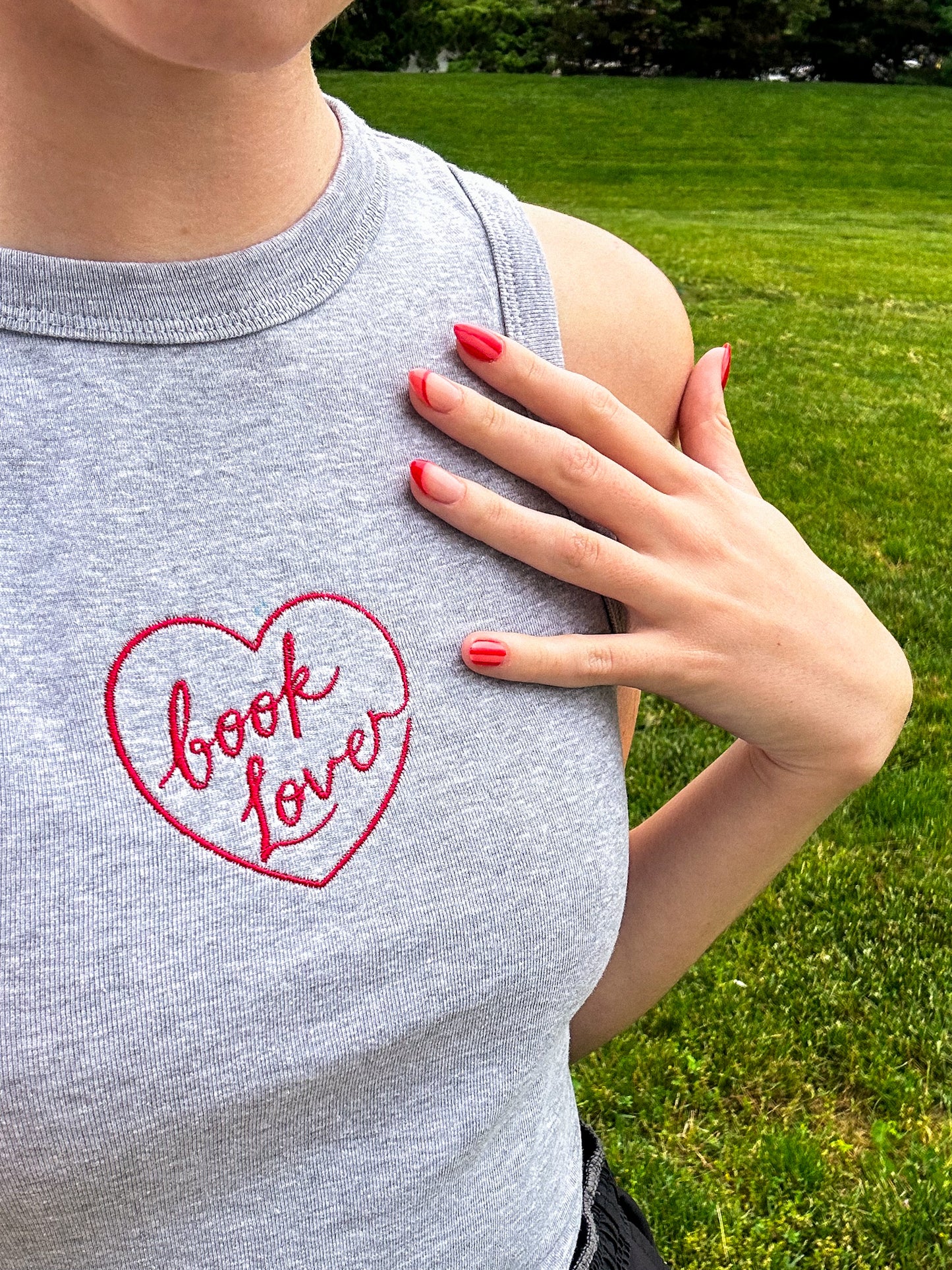 Book Lover Embroidered Cropped Tank