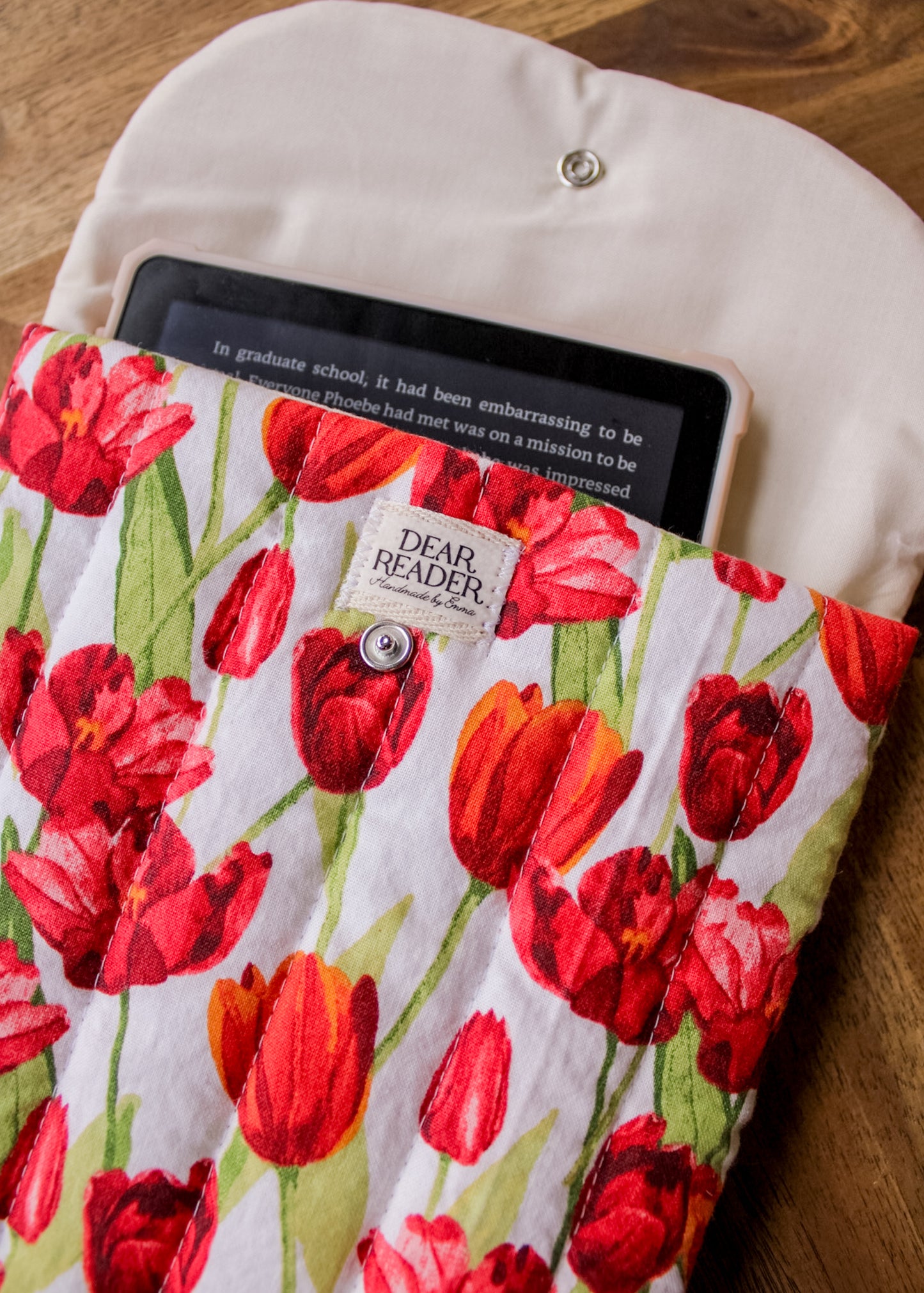 Quilted E-Reader Sleeve - Tulips