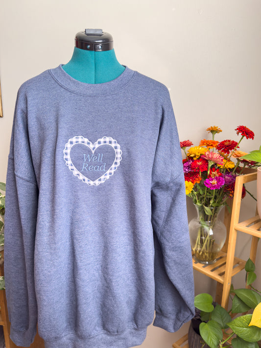 Blue Well Read Appliqué Crewneck