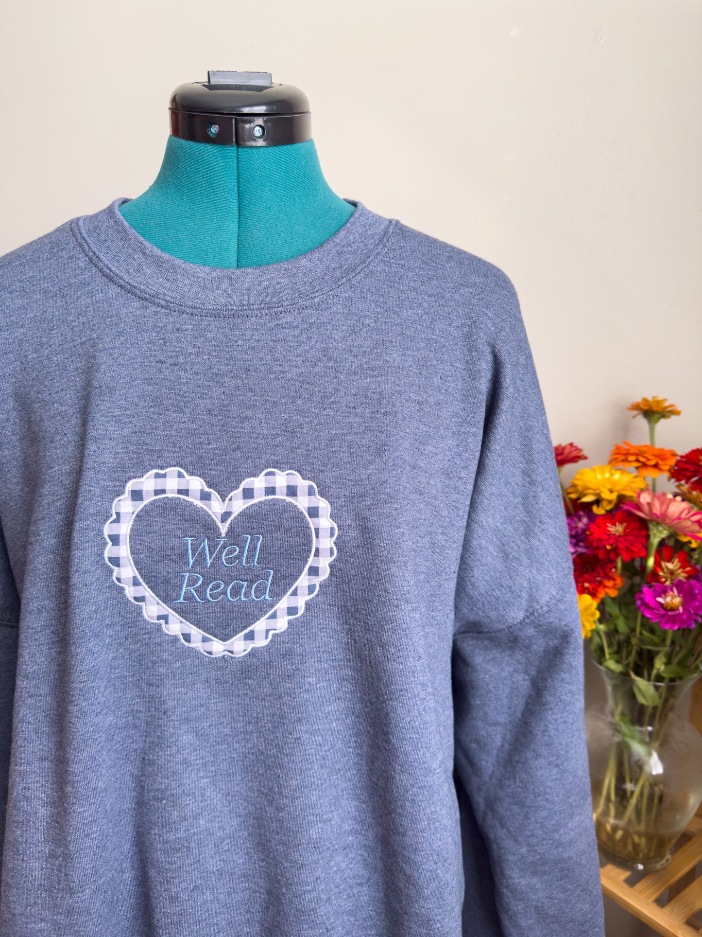 Blue Well Read Appliqué Crewneck