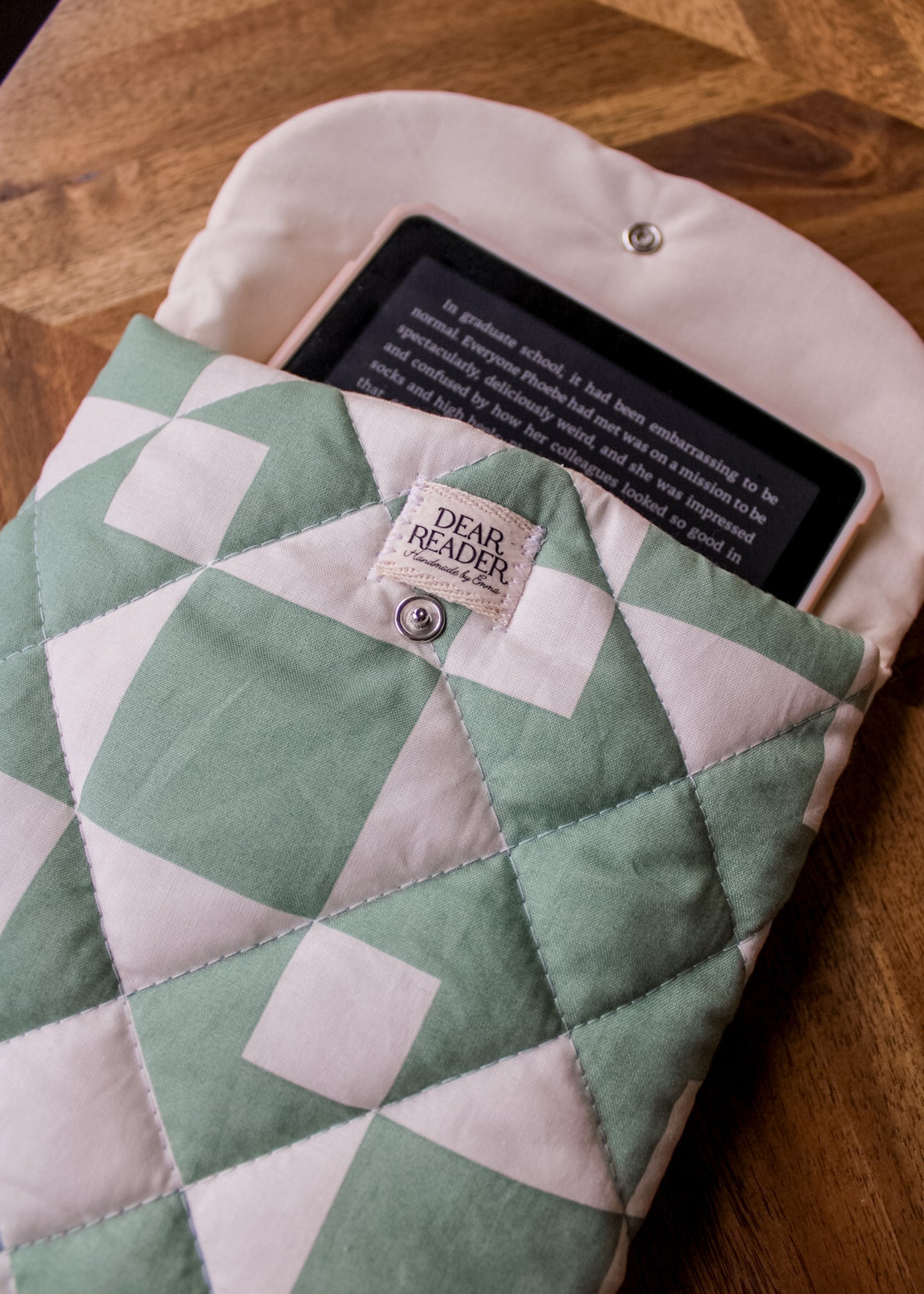 Quilted E-Reader Sleeve - Green Mosaic