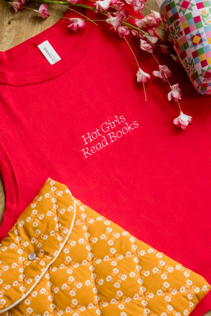 Red Hot Girls Read Embroidered Cropped Tank