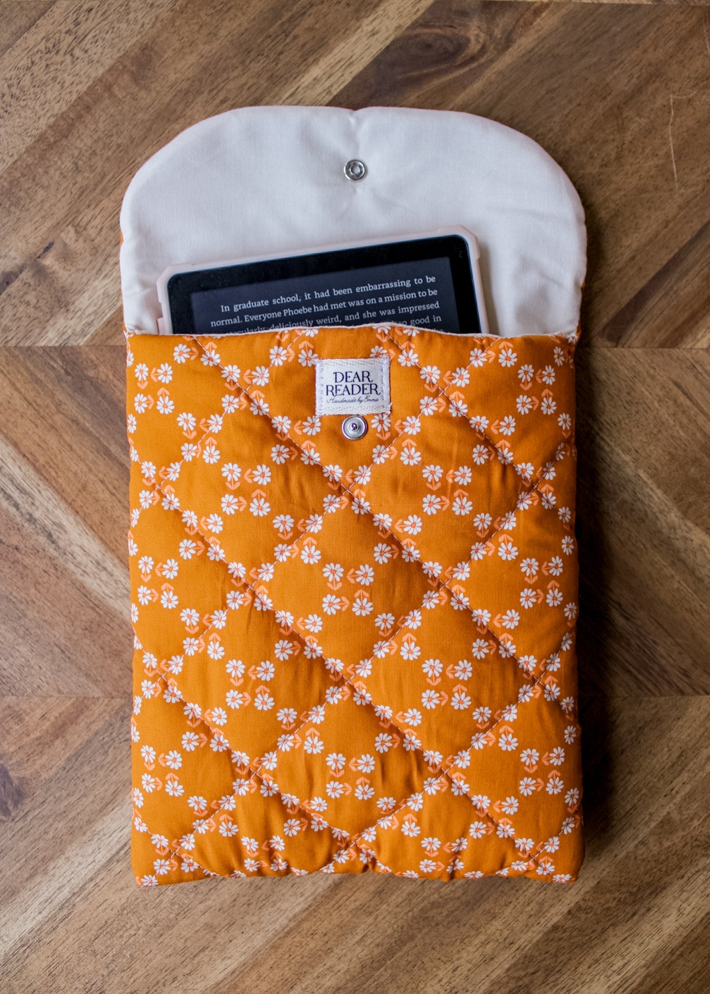 Quilted E-Reader Sleeve - Orange Daisies
