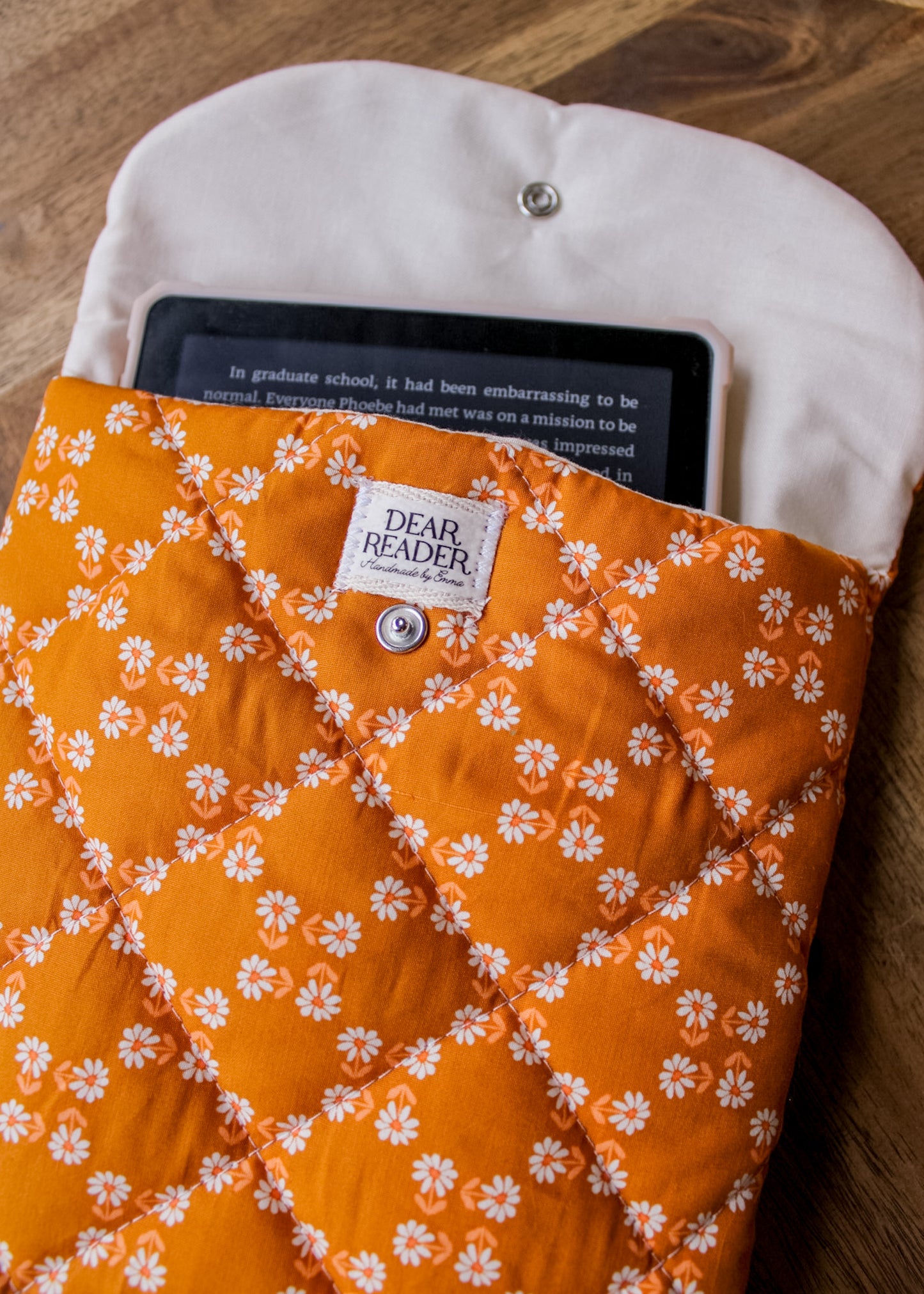 Quilted E-Reader Sleeve - Orange Daisies