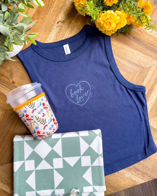 Blue Book Lover Embroidered Cropped Tank