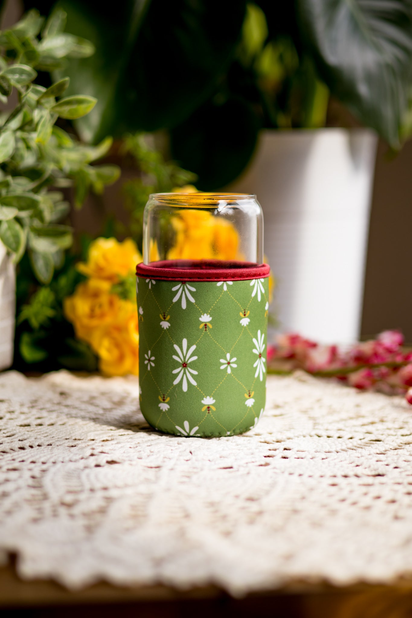 Green Floral Drink Sleeve
