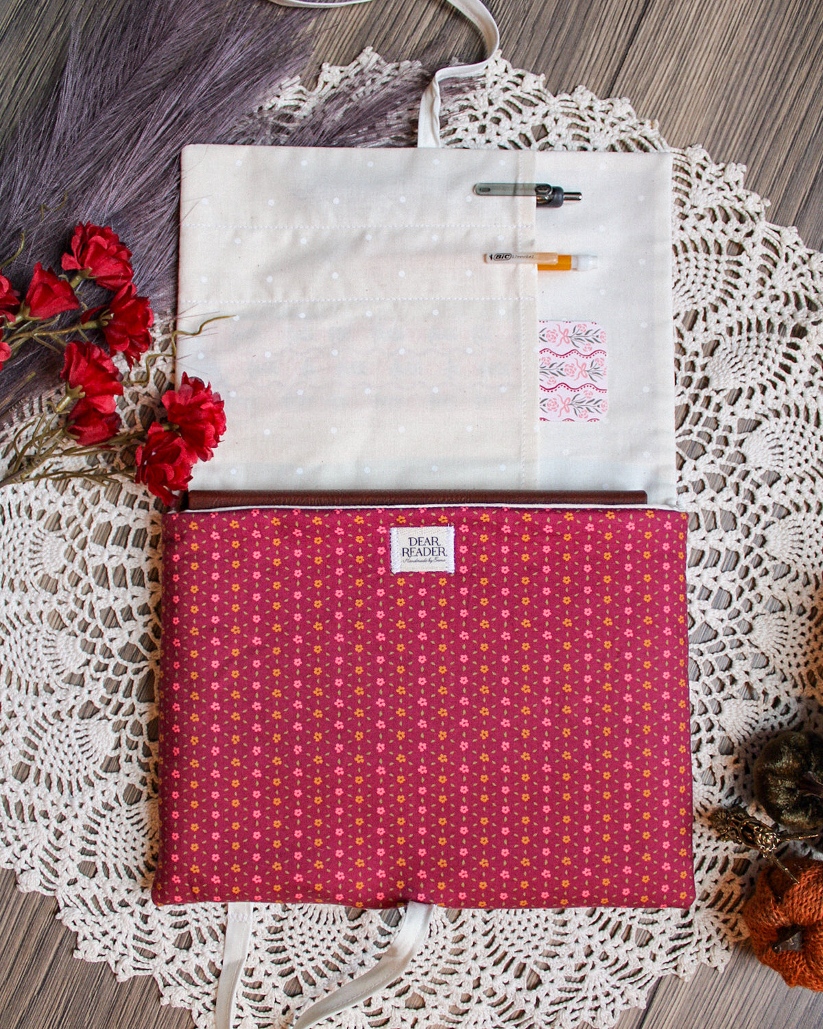 NEW Book Sleeve - Maroon Floral