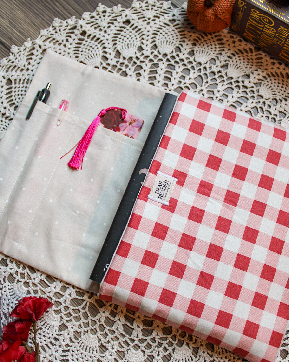 NEW Book Sleeve - Rose Gingham