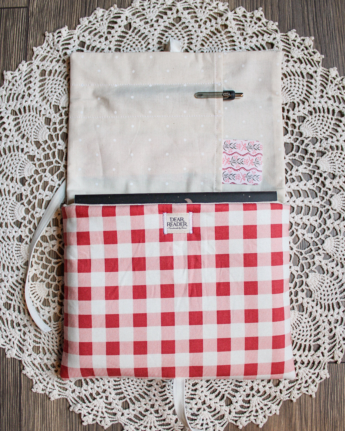 NEW Book Sleeve - Rose Gingham