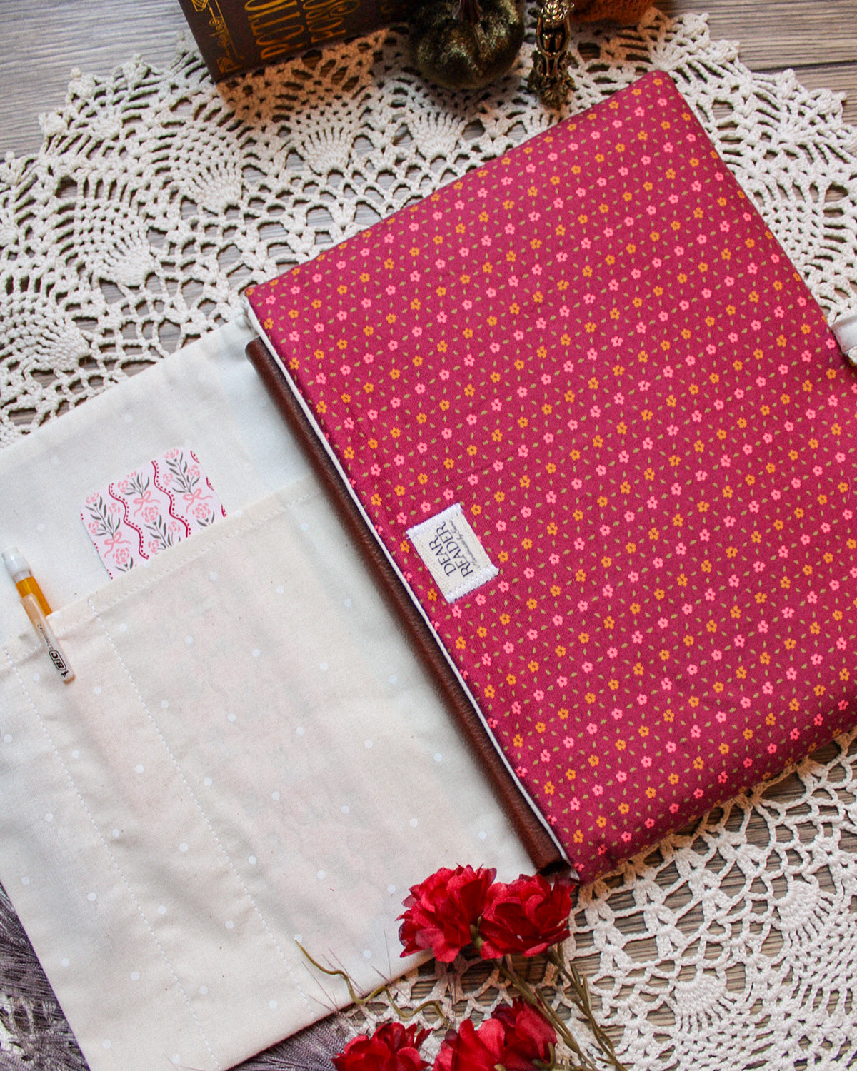 NEW Book Sleeve - Maroon Floral