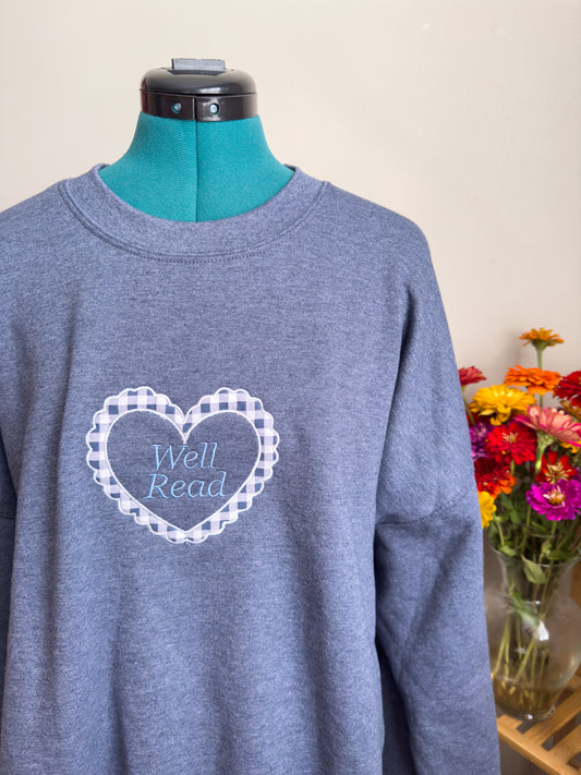 Blue Well Read Appliqué Crewneck